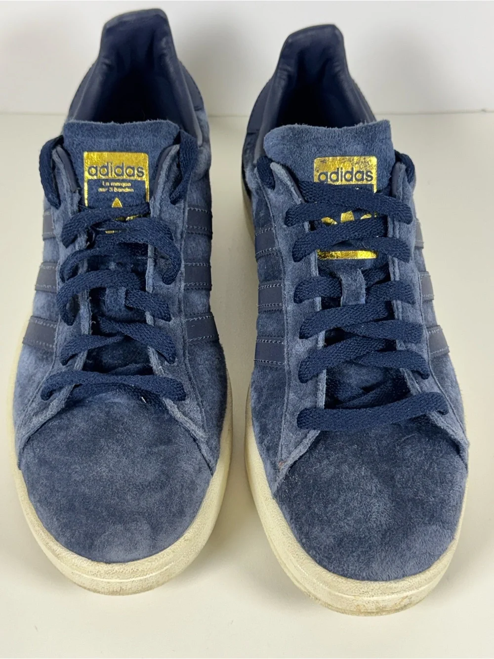 adidas Navy Suede Low-Top Sneakers with Gold Accents